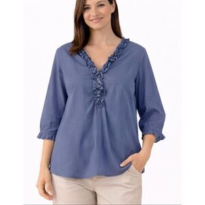 Sara Campbell Cotton ruffle neck popover blouse 8